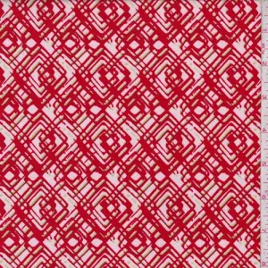 3 YD PC-Red/Pink/Lime Diamond Techno Crepe Knit Fabric