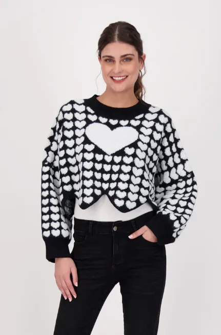 All Over Hearts Cropped Sweater