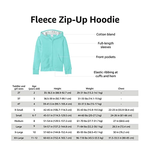 Amazon Essentials Girls' Fleece Zip-Up Hoodie Sweatshirt, White Ditsy Floral, Small