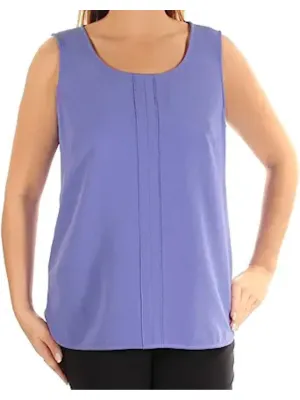 ANNE KLEIN Womens Purple Sleeveless Jewel Neck Cocktail Top