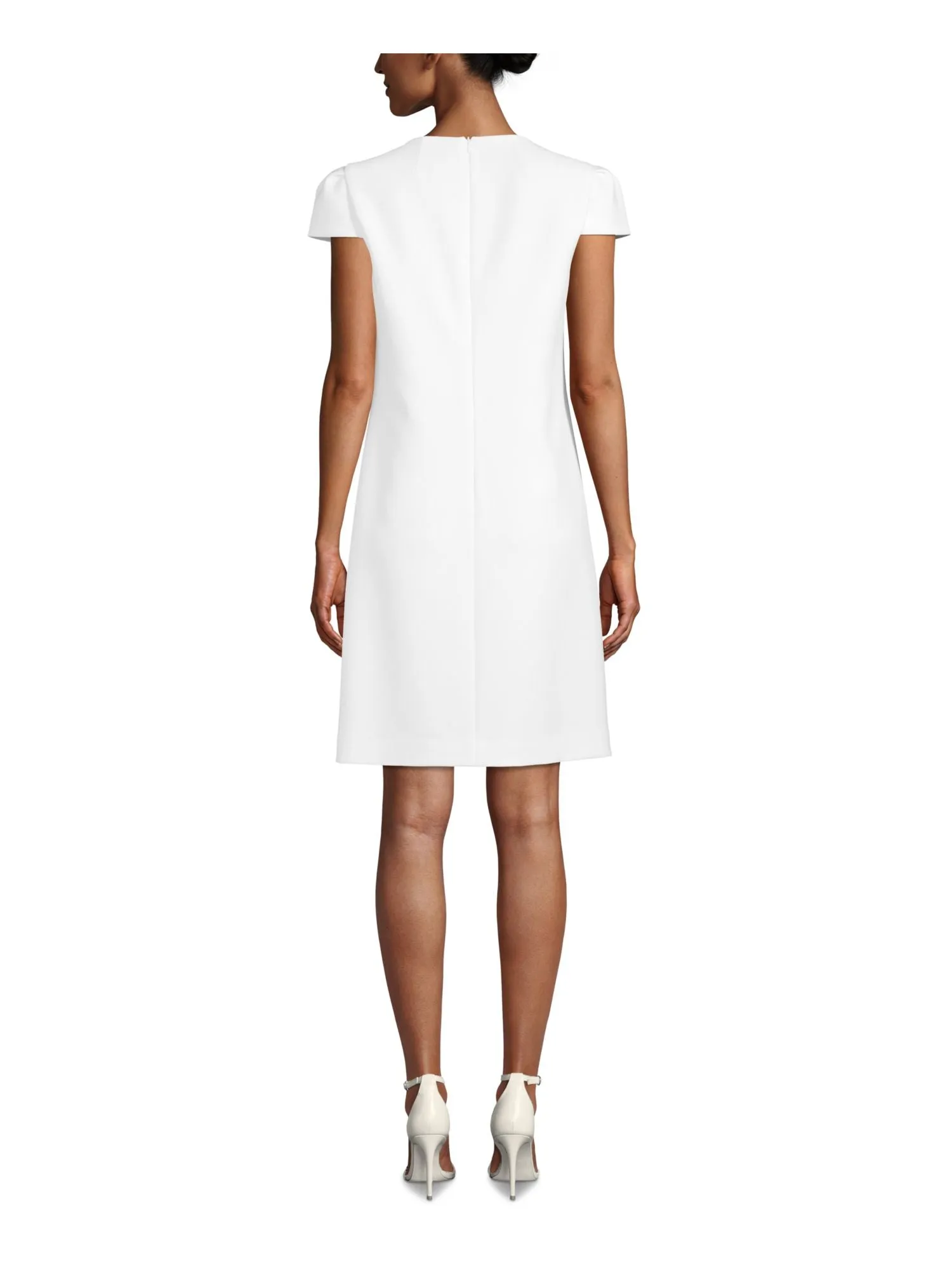 ANNE KLEIN Womens White Cap Sleeve Keyhole Short Cocktail Body Con Dress