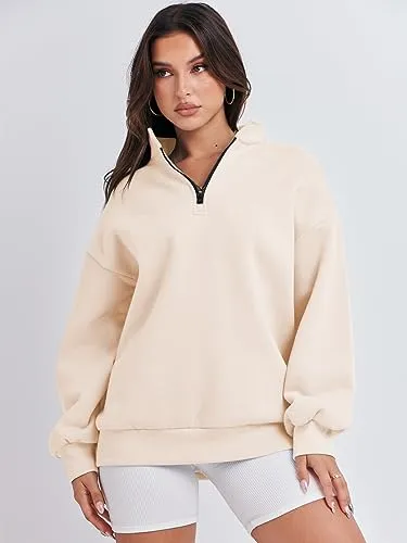 ANRABESS Women Oversized Sweatshirts Hoodies 1/4 Half Zip Pullover Top Fall Fashion Outfits 2024 Y2k Clothes Outfit 1018shenfen-S Light Pink