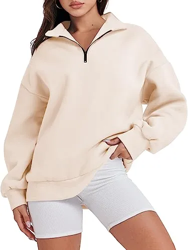 ANRABESS Women Oversized Sweatshirts Hoodies 1/4 Half Zip Pullover Top Fall Fashion Outfits 2024 Y2k Clothes Outfit 1018shenfen-S Light Pink