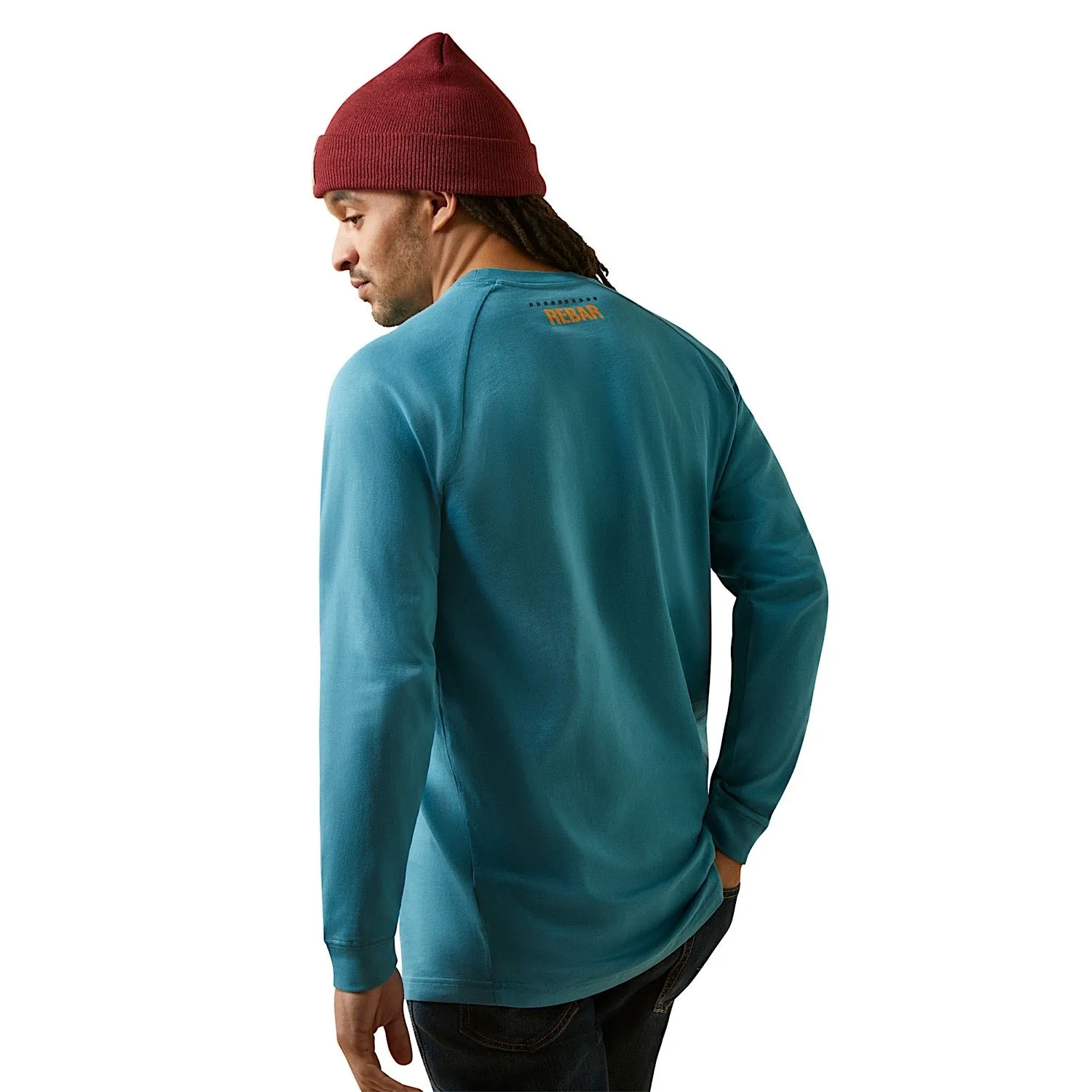 Ariat Men's Rebar Cotton Strong Block L/S Tee Storm Blue/Indian Teal