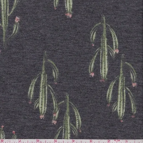 Black Cactus Baby French Terry Knit Fabric