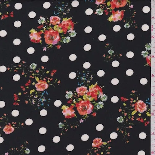 Black Dot Floral Double Brushed Jersey Knit Fabric