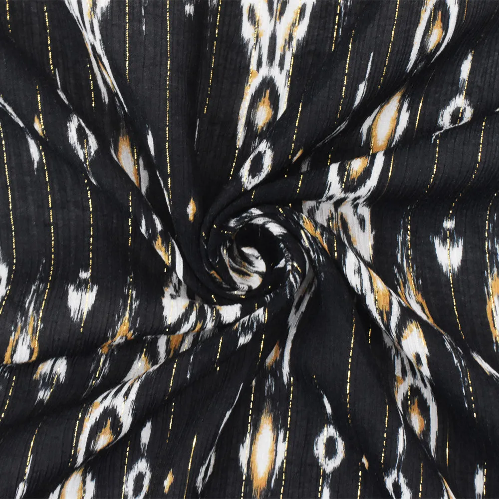 Black-Gold-Multi Famous Designer Viscose Silk Metallic Ikat Chiffon Fabric