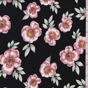 Black/Blush Floral Double Brushed Jersey Knit Fabric