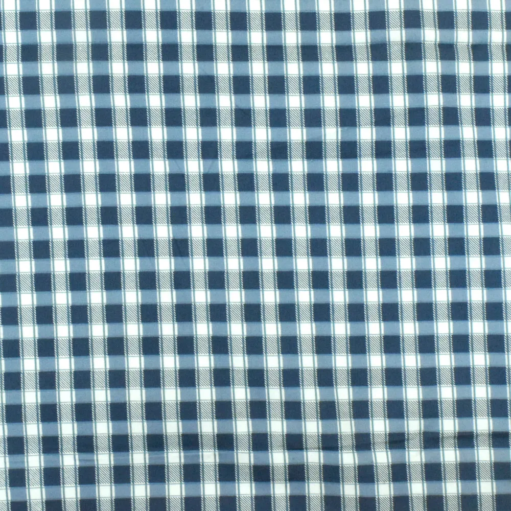 Blue-Navy-White Plaid Print Stretch Cotton Broadcloth Woven Fabric