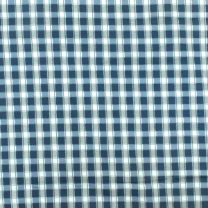 Blue-Navy-White Plaid Print Stretch Cotton Broadcloth Woven Fabric