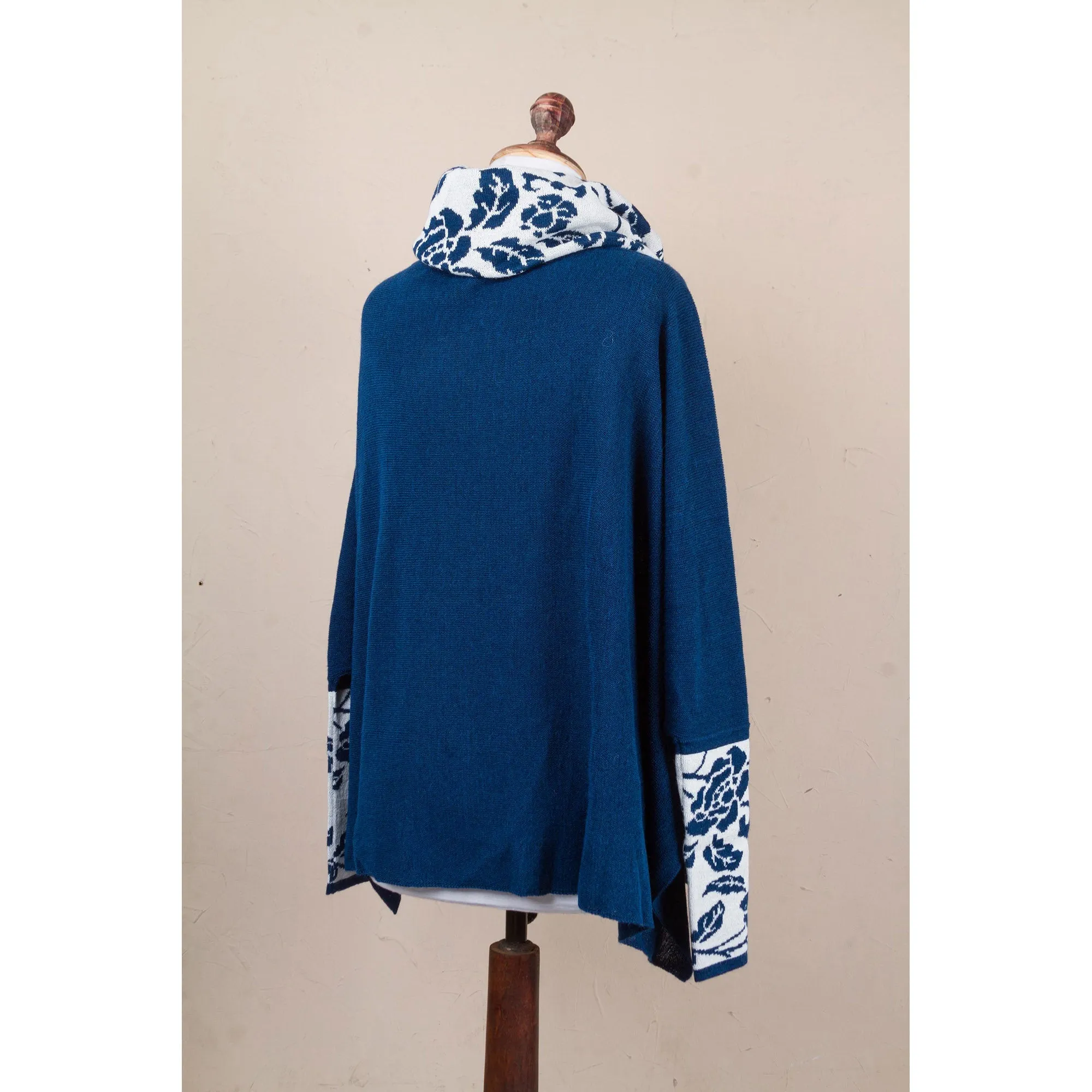 Blue Roses Poncho with Sleeves