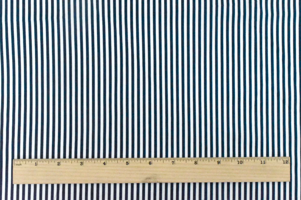 Blue-White Stripe Printed Stretch Cotton Broadcloth Woven Fabric