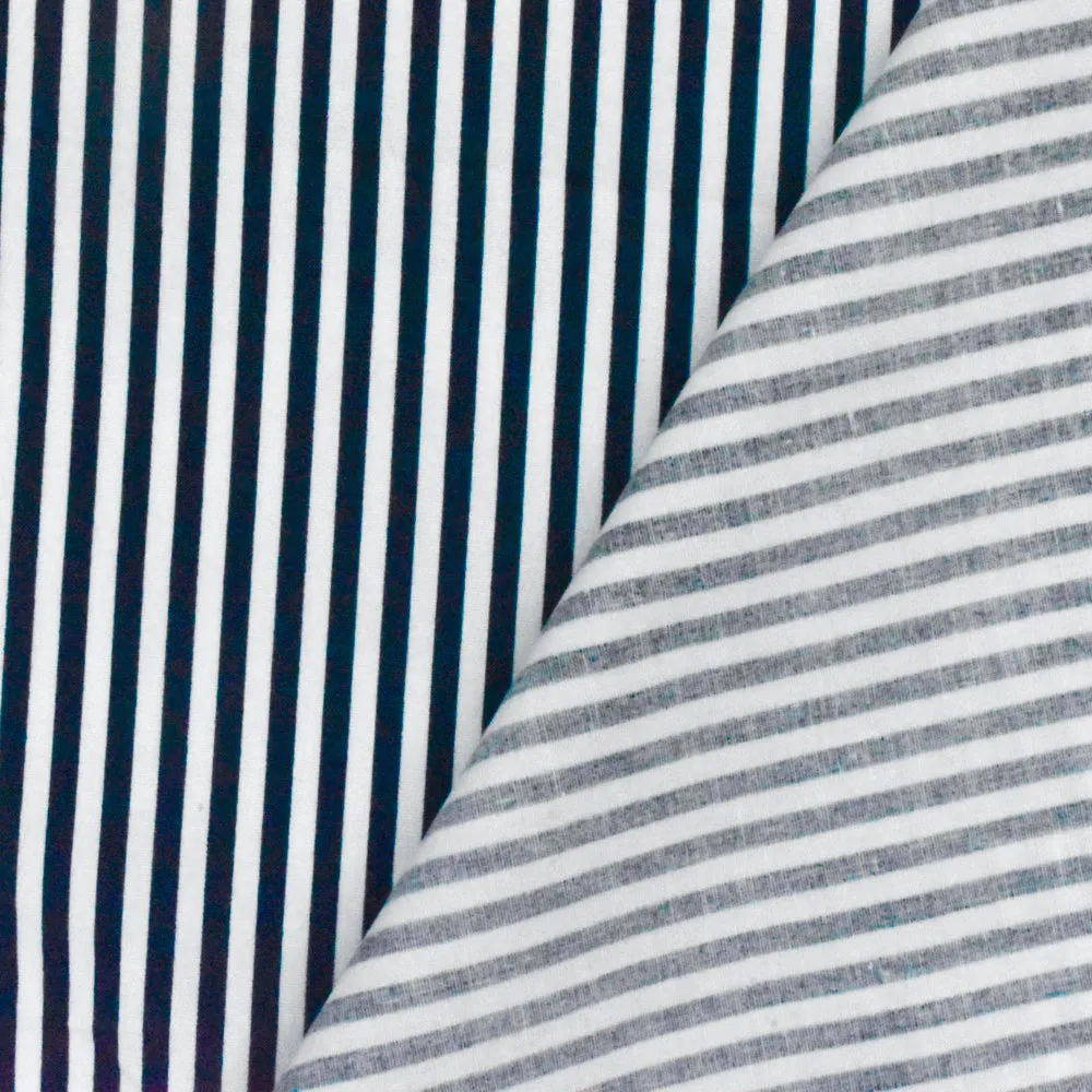 Blue-White Stripe Printed Stretch Cotton Broadcloth Woven Fabric