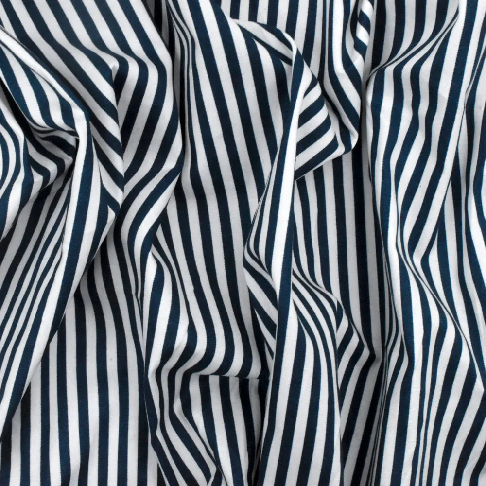 Blue-White Stripe Printed Stretch Cotton Broadcloth Woven Fabric