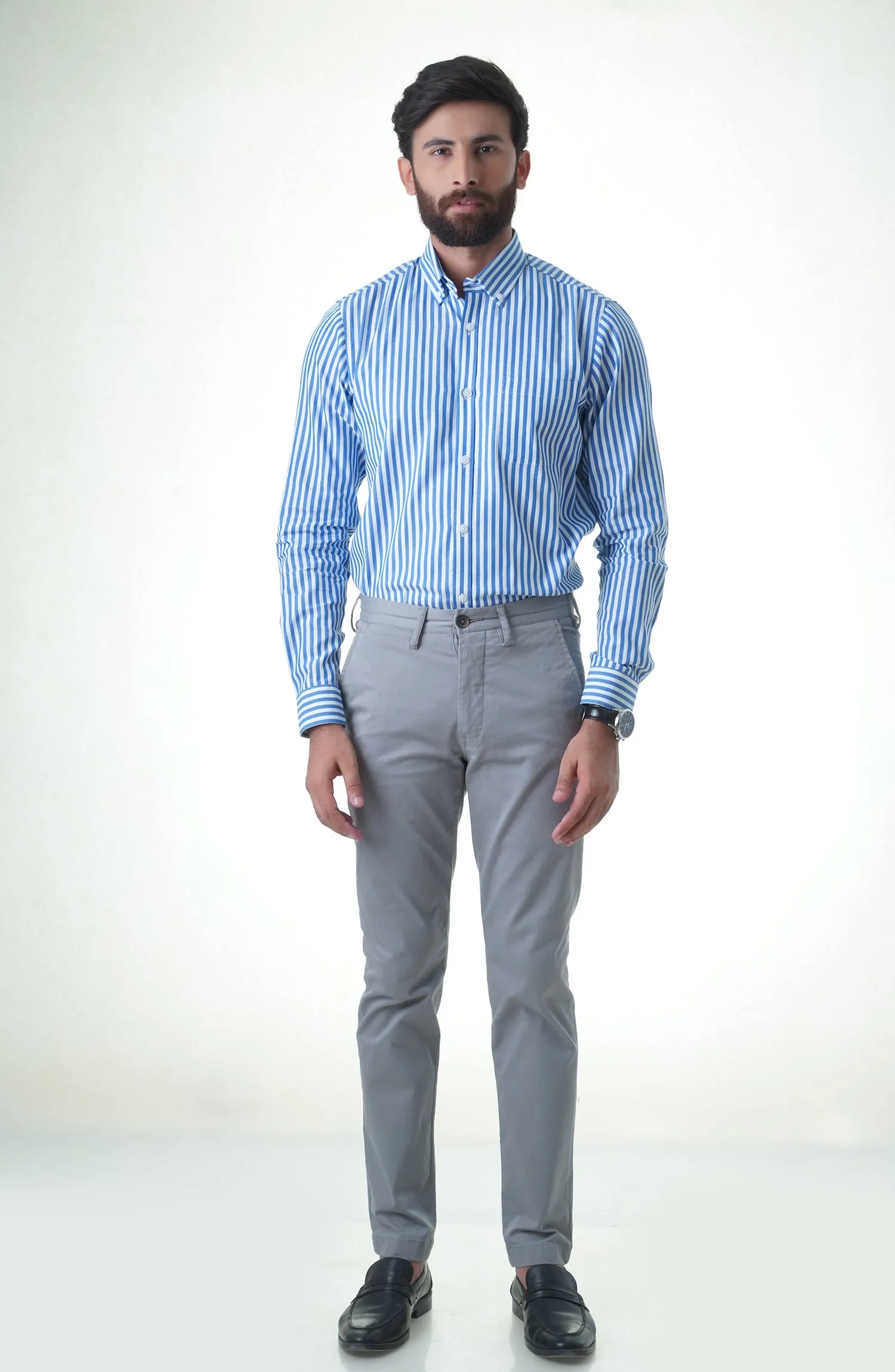 Blue/White Full Sleeves Cotton Shirt