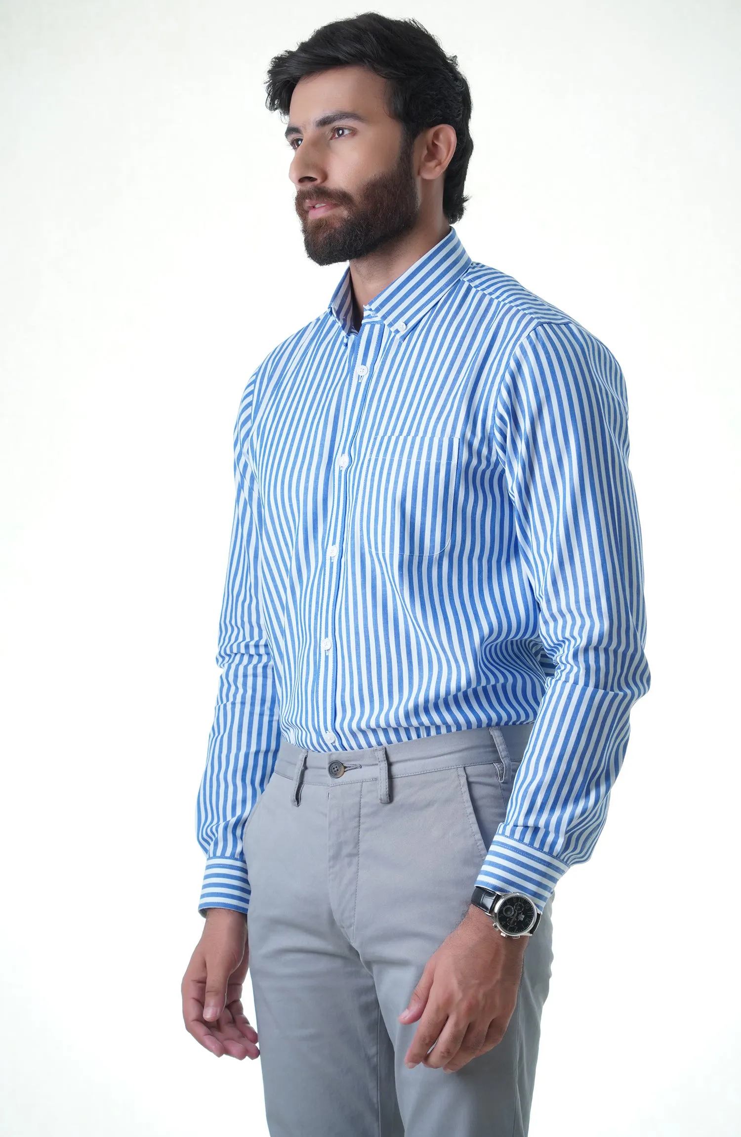 Blue/White Full Sleeves Cotton Shirt