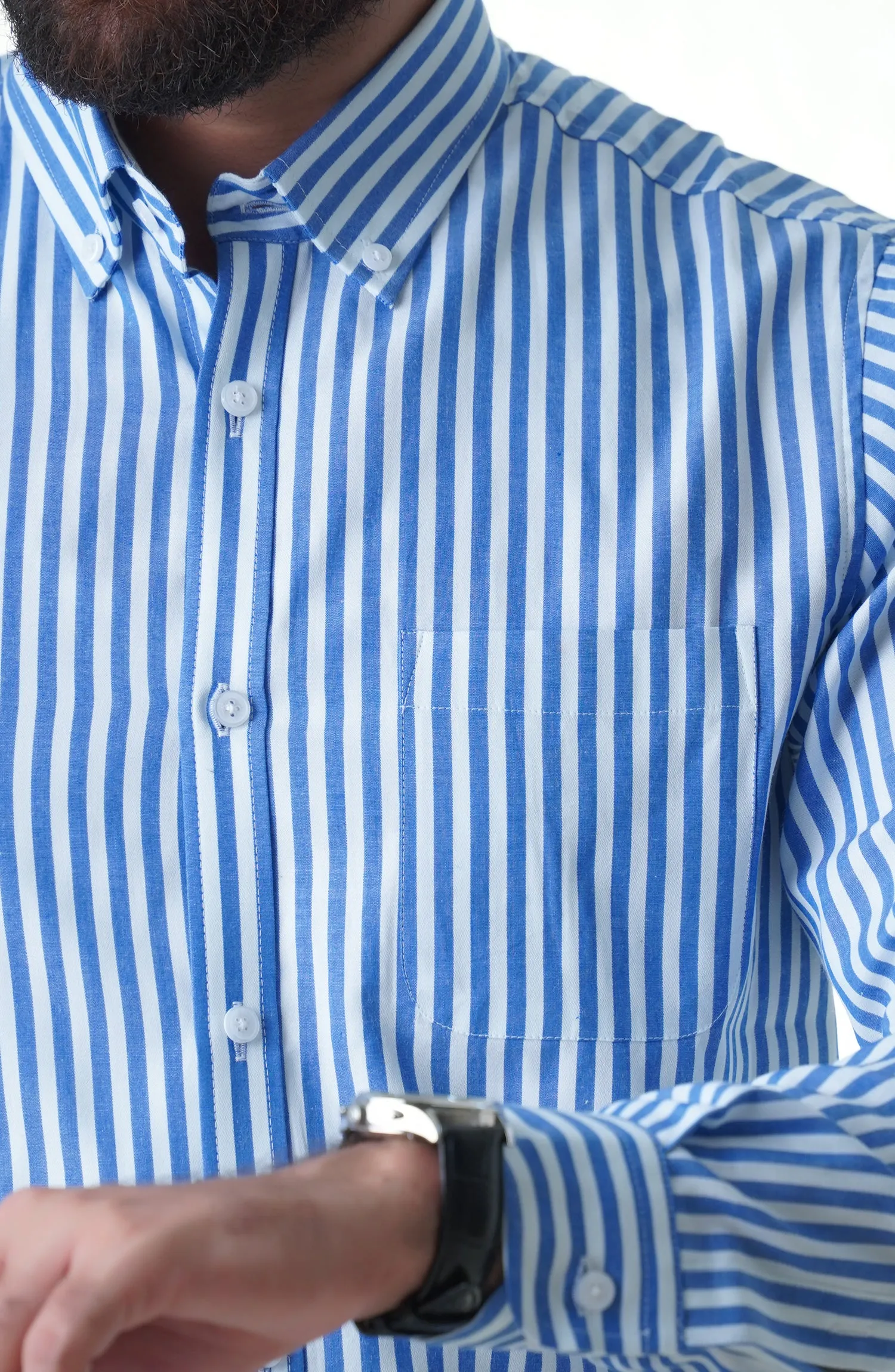 Blue/White Full Sleeves Cotton Shirt