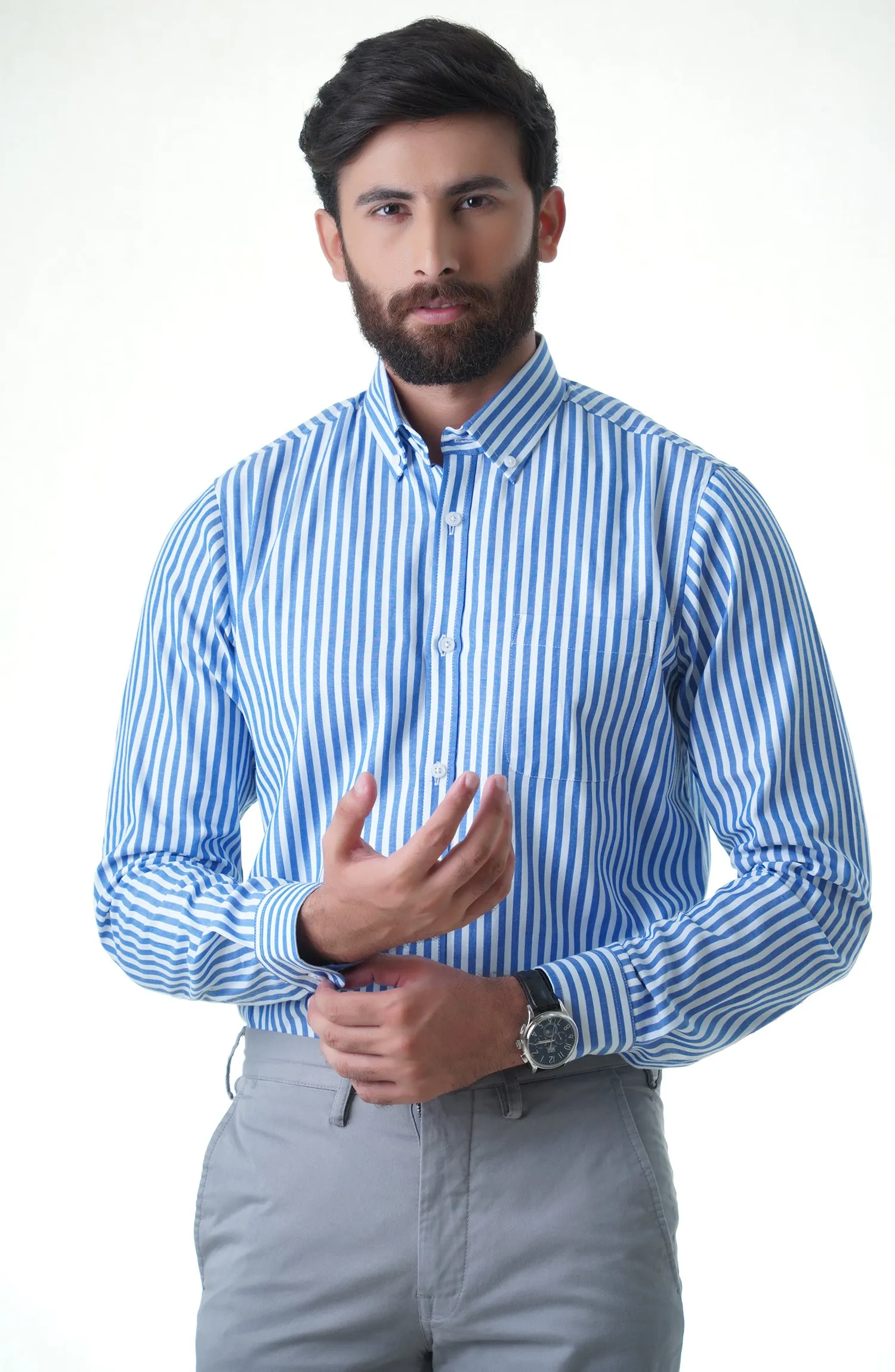 Blue/White Full Sleeves Cotton Shirt