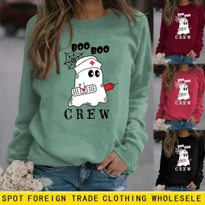 BOO BOO CREW Letter Loose Fall/Winter Bottom Long Sleeve Women's Sweater