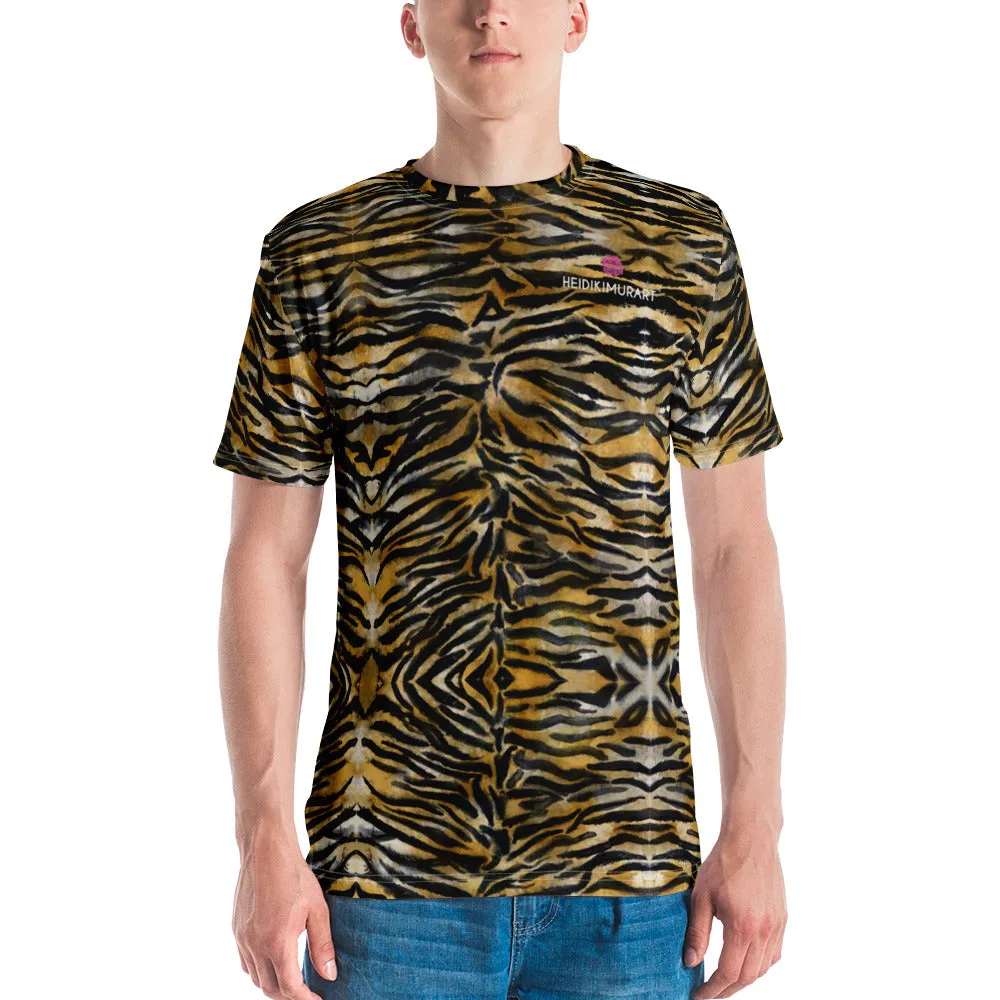 Brown Tiger Striped Men's T-shirt, Tiger Stripes Animal Print Premium Tees For Men-Made in USA/EU