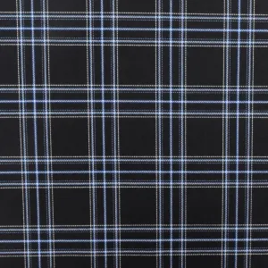 Cold Black-Blue-Multi Plaid Poly-Wool Twill Woven Fabric