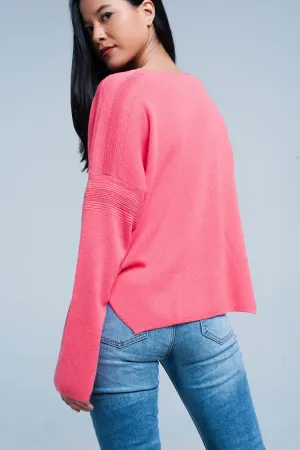 Coral Fine Knitted Sweater with Glitter Details