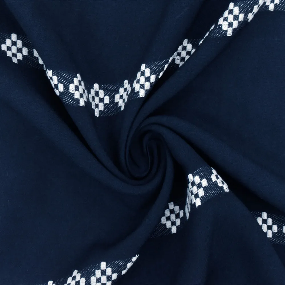 Deep Navy-White Famous Designer Damask Stripe Woven Fabric