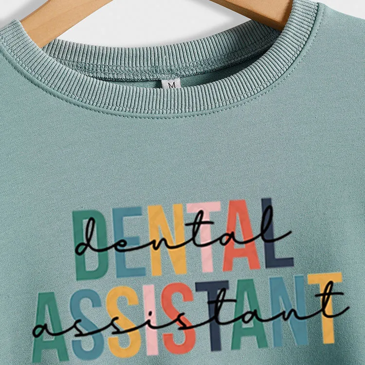 DENTAL ASSISTANT Letter Loose Print Casual Long-sleeved Sweater Girl