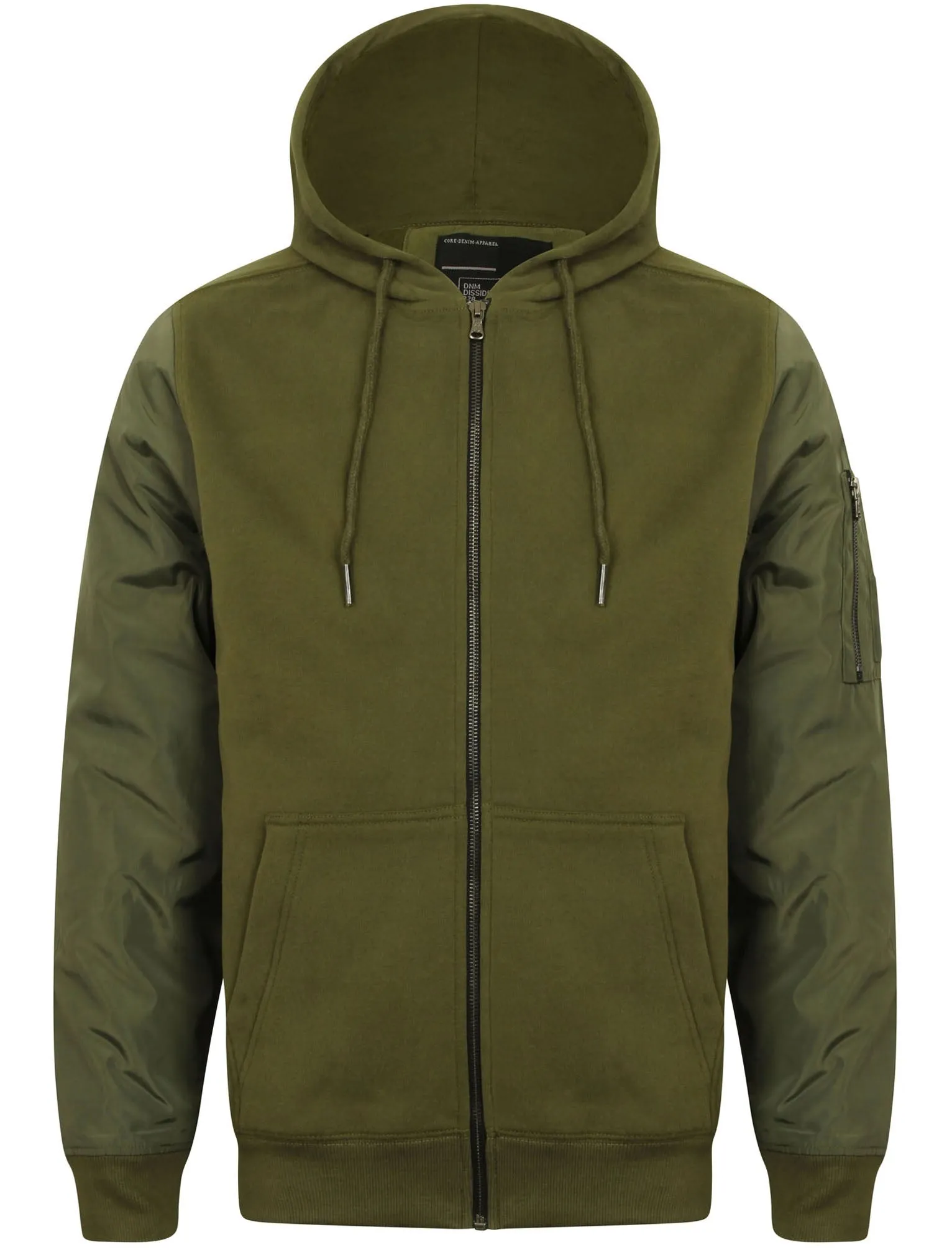 Devo Zip Through Hoodie with Contrast Sleeves in Green - Dissident