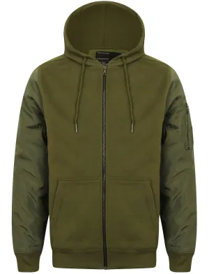 Devo Zip Through Hoodie with Contrast Sleeves in Green - Dissident