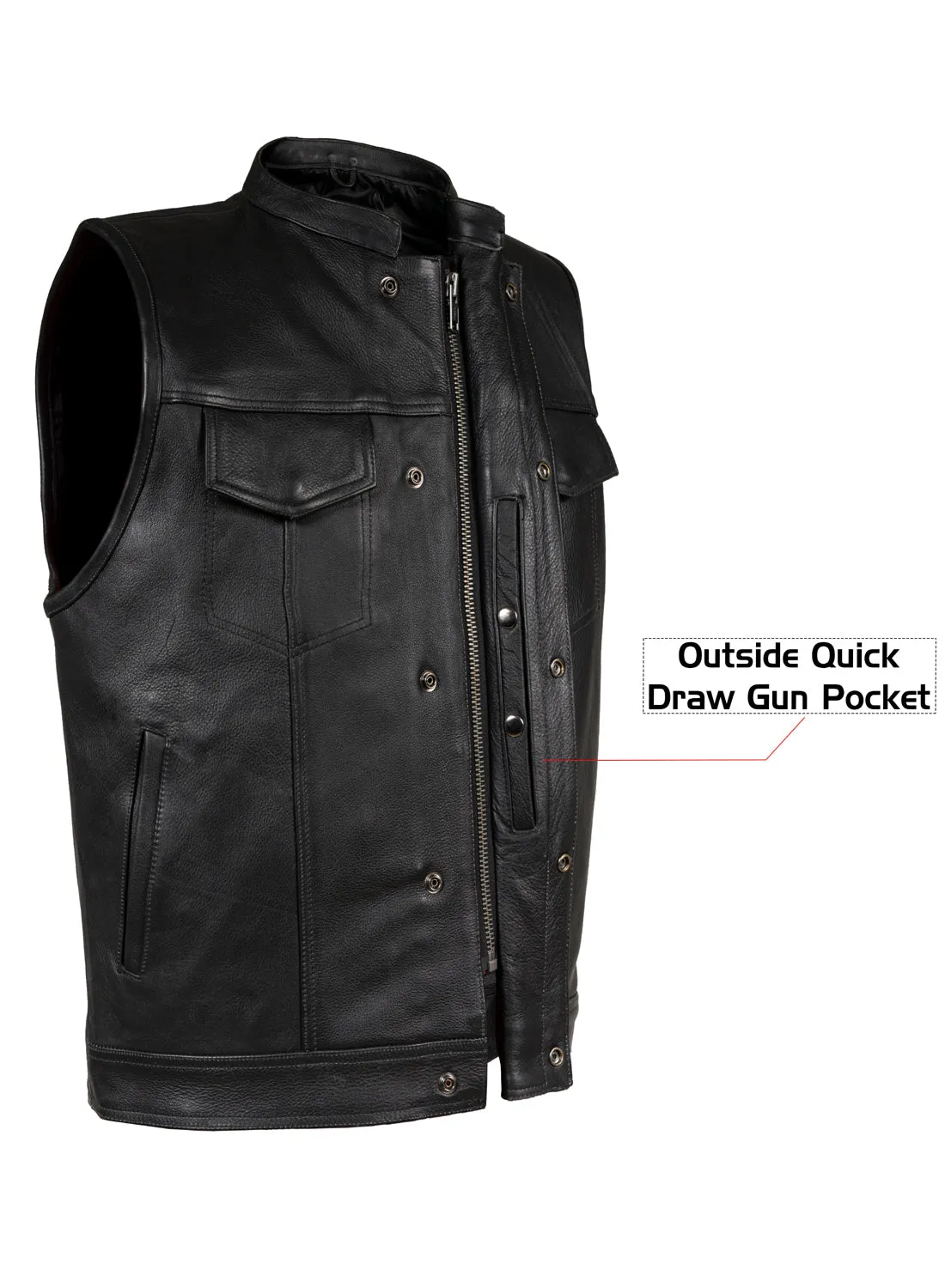 Dream Apparel® Mens Motorcycle CLUB VEST® Cowhide Leather, Concealed Gun Pockets