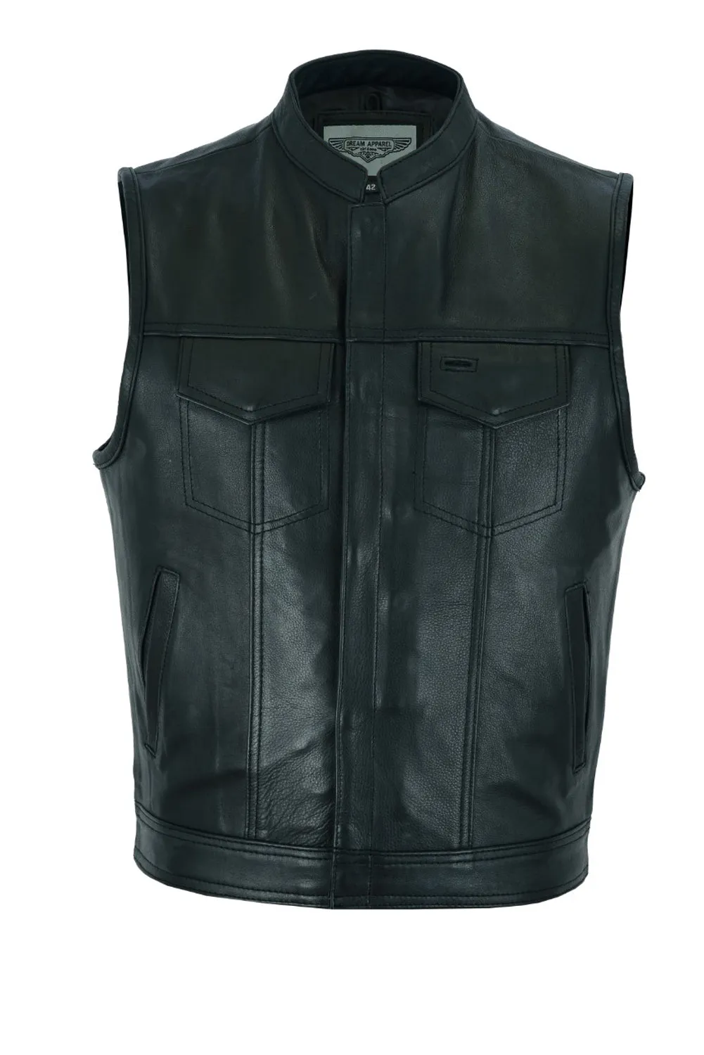 Dream Apparel® Mens Motorcycle CLUB VEST® Cowhide Leather, Concealed Gun Pockets