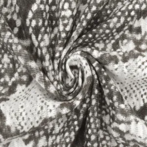 Earth Brown-Gray-White Reptile Printed Slub Jersey Knit Fabric