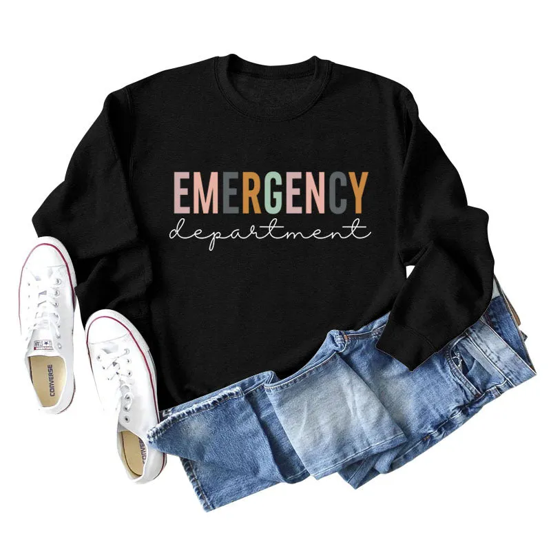 Emergency Department Letter Women's Round Neck Long Sleeve Sweater