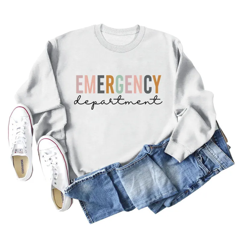 Emergency Department Letter Women's Round Neck Long Sleeve Sweater