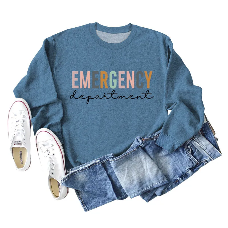 Emergency Department Letter Women's Round Neck Long Sleeve Sweater