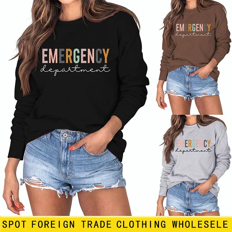 Emergency Department Letter Women's Round Neck Long Sleeve Sweater