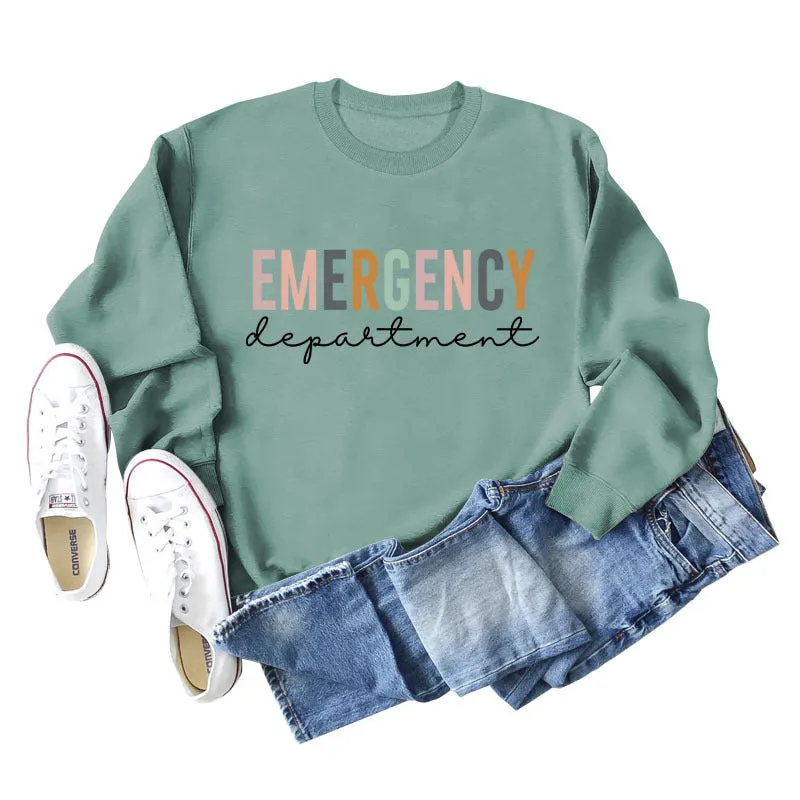 Emergency Department Letter Women's Round Neck Long Sleeve Sweater