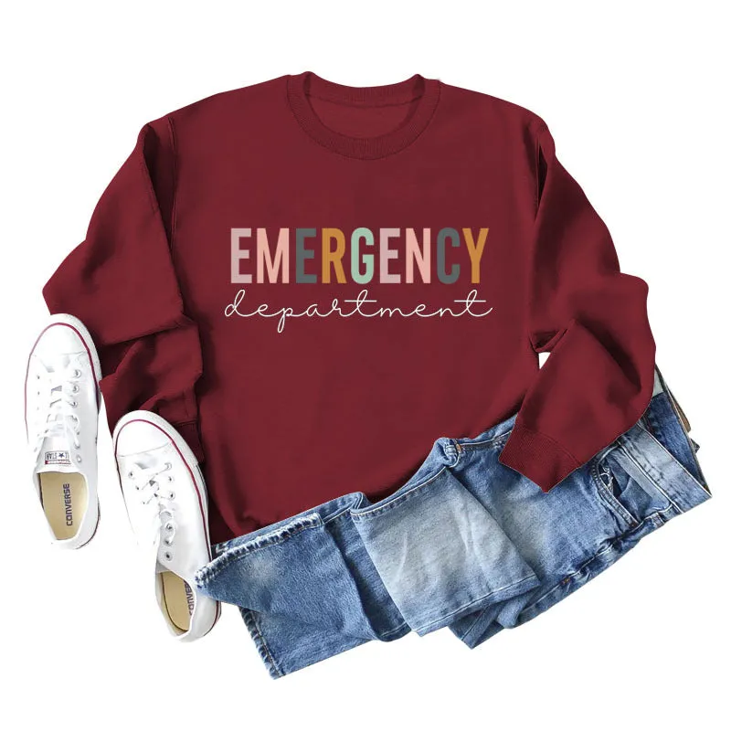 Emergency Department Letter Women's Round Neck Long Sleeve Sweater