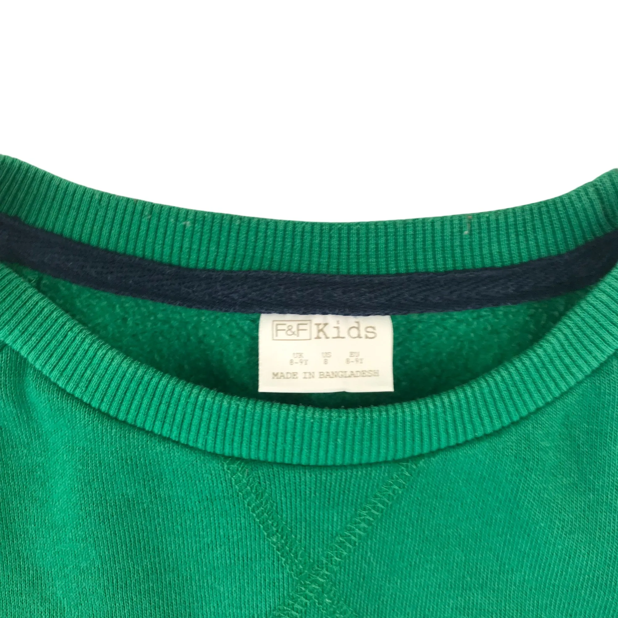 F&F sweater 8-9 years green plain stripy sleeve panels