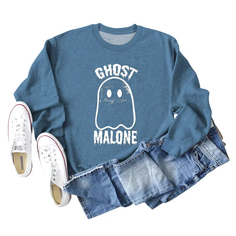 GHOST MALONE Ghost Halloween Letter Print Long-sleeved Sweatshirt