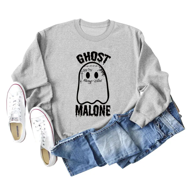 GHOST MALONE Ghost Halloween Letter Print Long-sleeved Sweatshirt