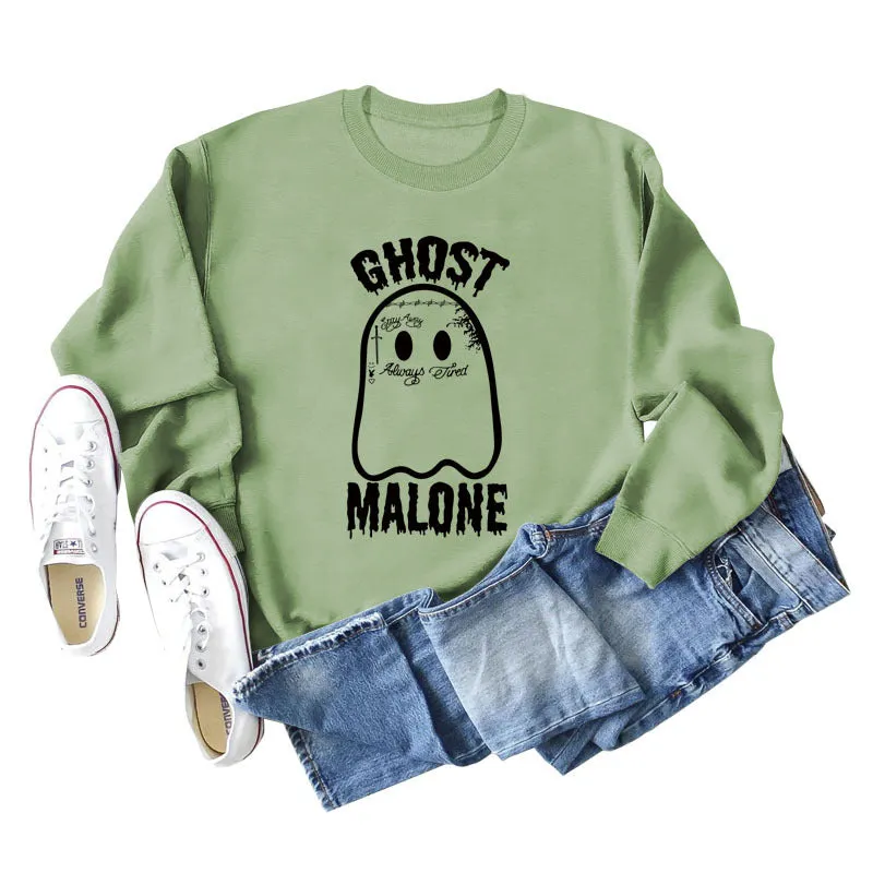 GHOST MALONE Ghost Halloween Letter Print Long-sleeved Sweatshirt