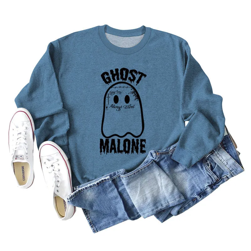 GHOST MALONE Ghost Halloween Letter Print Long-sleeved Sweatshirt