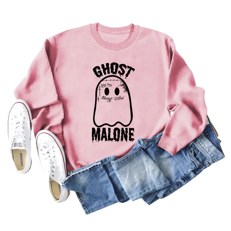 GHOST MALONE Ghost Halloween Letter Print Long-sleeved Sweatshirt