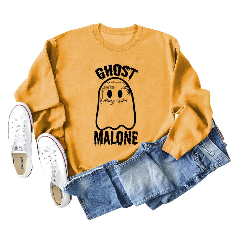 GHOST MALONE Ghost Halloween Letter Print Long-sleeved Sweatshirt