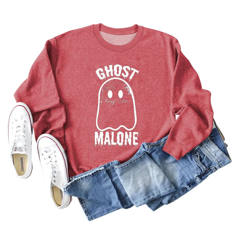 GHOST MALONE Ghost Halloween Letter Print Long-sleeved Sweatshirt