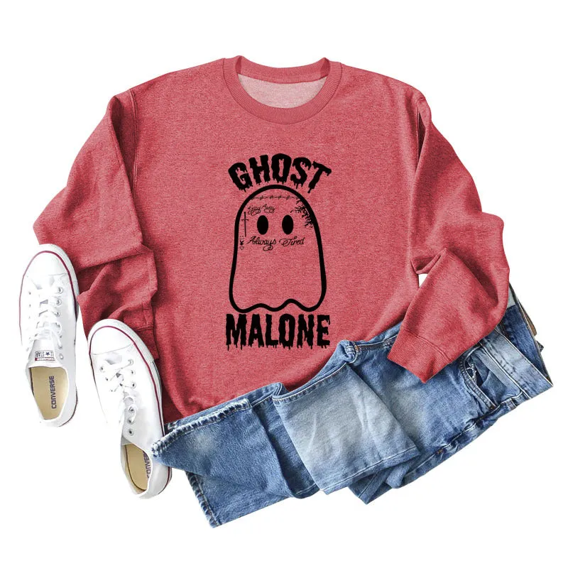 GHOST MALONE Ghost Halloween Letter Print Long-sleeved Sweatshirt