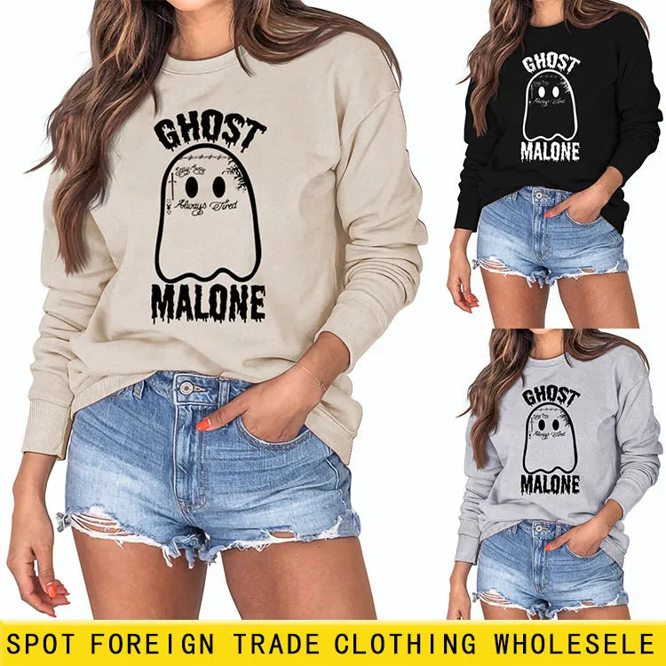 GHOST MALONE Ghost Halloween Letter Print Long-sleeved Sweatshirt