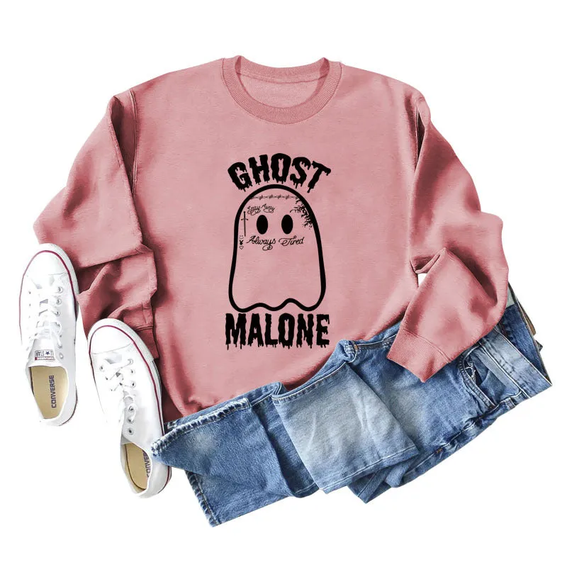 GHOST MALONE Ghost Halloween Letter Print Long-sleeved Sweatshirt